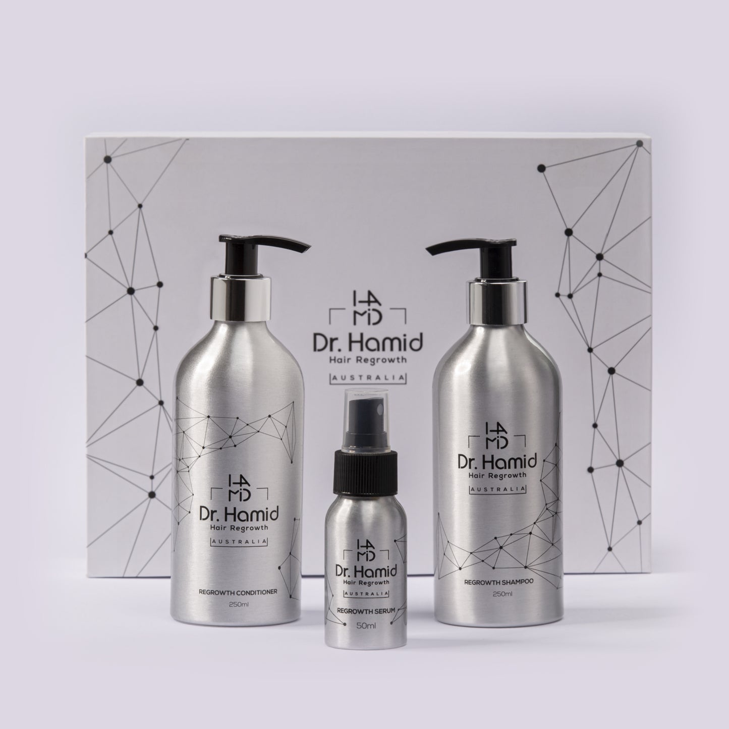 Dr Hamid's hair regrowth-shampoo-serum and conditioner
