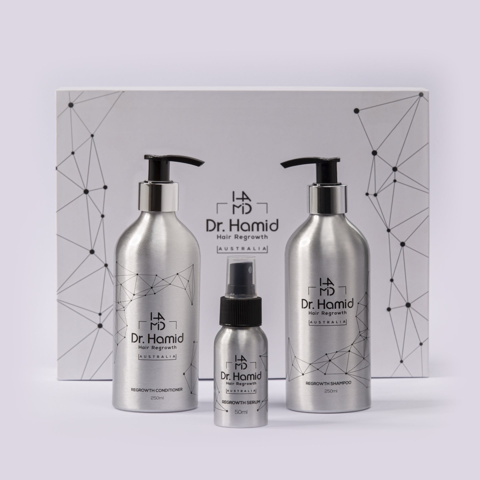 Dr Hamid's  hair regrowth-shampoo-serum and conditioner